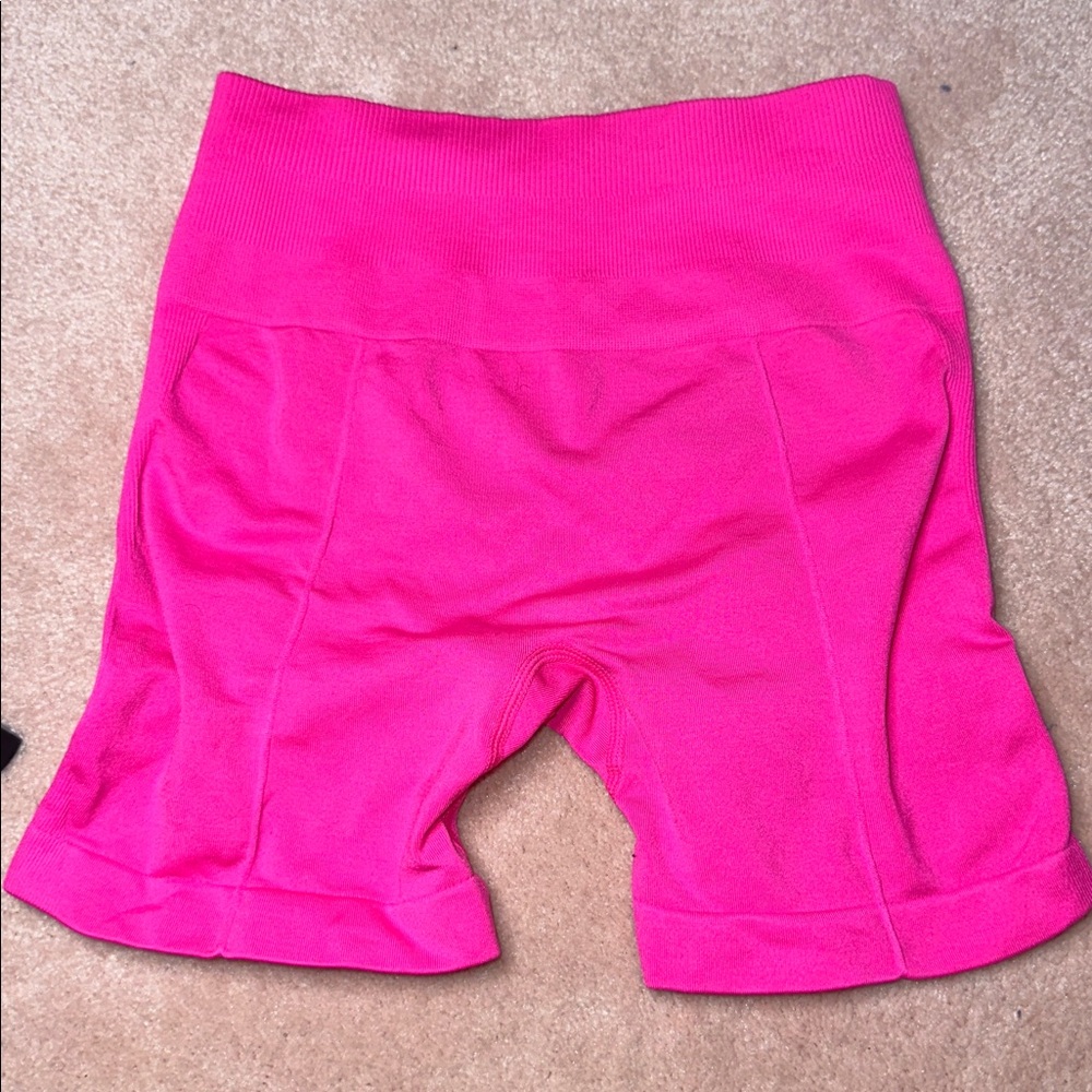 FRESOUGHT Workout GymButr Scrunch Tummy Control High Waisted Shorts Pink - Picture 7 of 8
